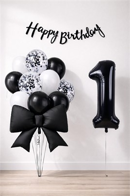 Siyah Fiyonk 1 Yaş Doğum Günü Balon Seti