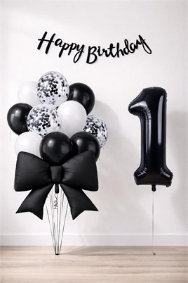 Siyah Fiyonk 1 Yaş Doğum Günü Balon Seti