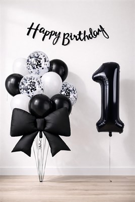 Siyah Fiyonk 1 Yaş Doğum Günü Balon Seti