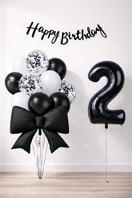 Siyah Fiyonk 2 Yaş Doğum Günü Balon Seti