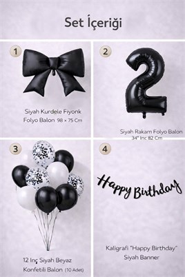 Siyah Fiyonk 2 Yaş Doğum Günü Balon Seti