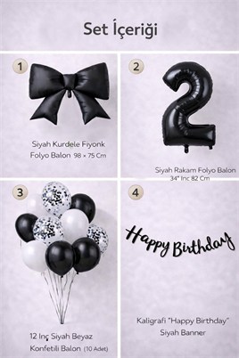 Siyah Fiyonk 2 Yaş Doğum Günü Balon Seti