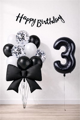Siyah Fiyonk 3 Yaş Doğum Günü Balon Seti