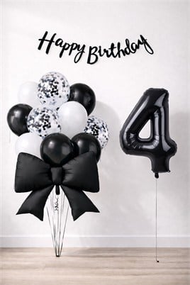 Siyah Fiyonk 4 Yaş Doğum Günü Balon Seti