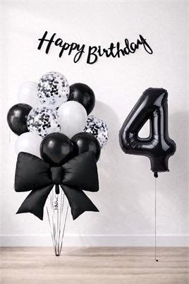 Siyah Fiyonk 4 Yaş Doğum Günü Balon Seti