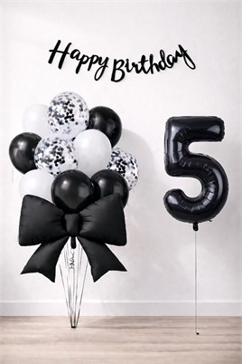 Siyah Fiyonk 5 Yaş Doğum Günü Balon Seti