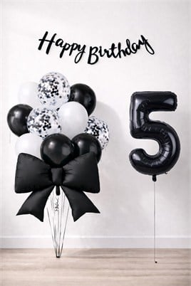 Siyah Fiyonk 5 Yaş Doğum Günü Balon Seti