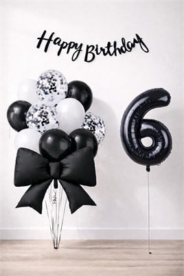 Siyah Fiyonk 6 Yaş Doğum Günü Balon Seti