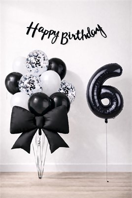 Siyah Fiyonk 6 Yaş Doğum Günü Balon Seti