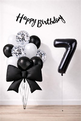 Siyah Fiyonk 7 Yaş Doğum Günü Balon Seti