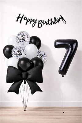 Siyah Fiyonk 7 Yaş Doğum Günü Balon Seti
