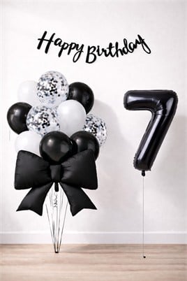 Siyah Fiyonk 7 Yaş Doğum Günü Balon Seti