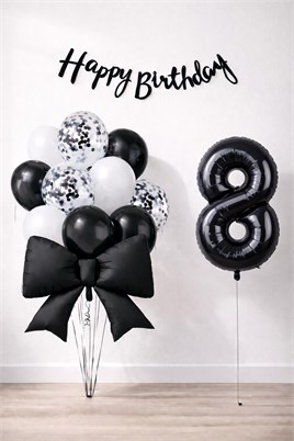 Siyah Fiyonk 8 Yaş Doğum Günü Balon Seti