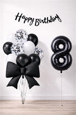Siyah Fiyonk 8 Yaş Doğum Günü Balon Seti