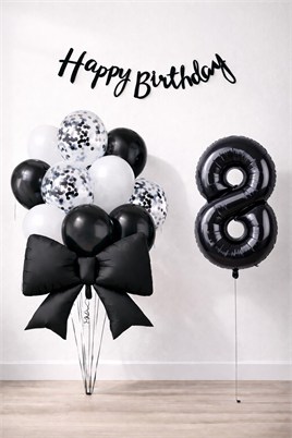 Siyah Fiyonk 8 Yaş Doğum Günü Balon Seti