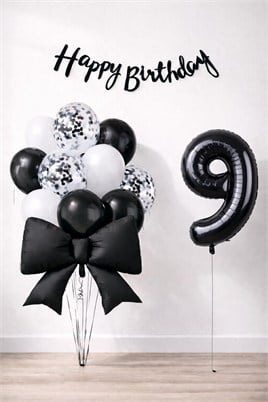 Siyah Fiyonk 9 Yaş Doğum Günü Balon Seti