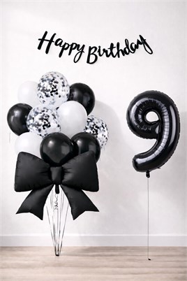 Siyah Fiyonk 9 Yaş Doğum Günü Balon Seti