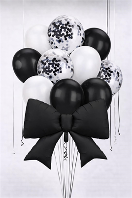 Siyah Fiyonk Folyo Balon Seti – Siyah & Beyaz Konfetili