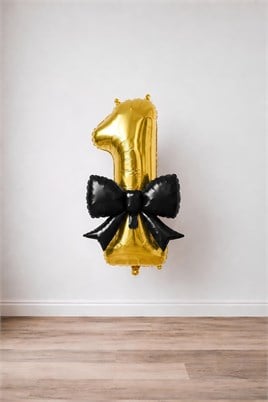 Siyah Fiyonk & Gold 1 Rakam Folyo Balon Seti