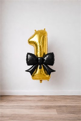Siyah Fiyonk & Gold 1 Rakam Folyo Balon Seti