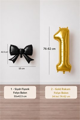 Siyah Fiyonk & Gold 1 Rakam Folyo Balon Seti