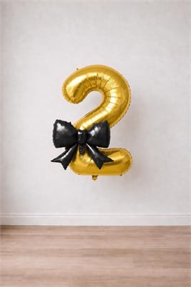 Siyah Fiyonk & Gold 2 Rakam Folyo Balon Seti