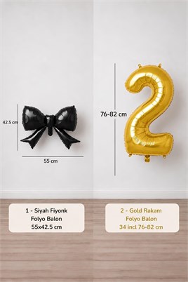 Siyah Fiyonk & Gold 2 Rakam Folyo Balon Seti