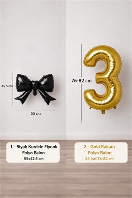 Siyah Fiyonk & Gold 3 Rakam Folyo Balon Seti