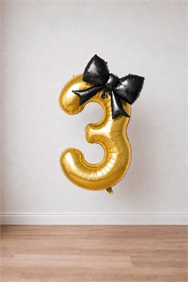 Siyah Fiyonk & Gold 3 Rakam Folyo Balon Seti