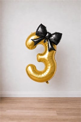 Siyah Fiyonk & Gold 3 Rakam Folyo Balon Seti