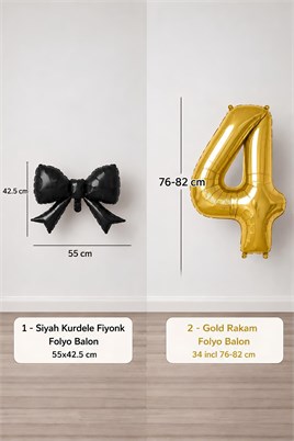 Siyah Fiyonk & Gold 4 Rakam Folyo Balon Seti