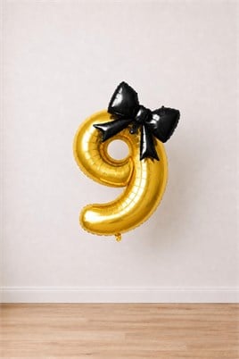 Siyah Fiyonk & Gold 9 Rakam Folyo Balon Seti
