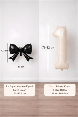 Siyah Fiyonk & Krem 1 Rakam Folyo Balon Seti
