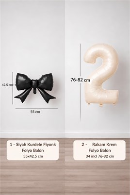 Siyah Fiyonk & Krem 2 Rakam Folyo Balon Seti
