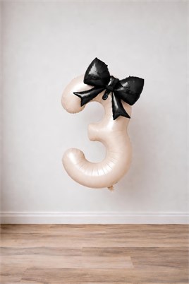 Siyah Fiyonk & Krem 3 Rakam Folyo Balon Seti