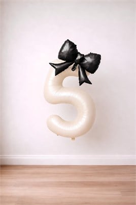 Siyah Fiyonk & Krem 5 Rakam Folyo Balon Seti