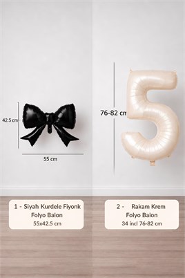 Siyah Fiyonk & Krem 5 Rakam Folyo Balon Seti