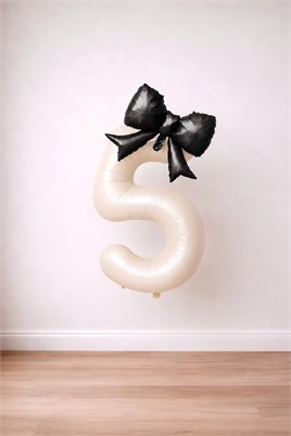 Siyah Fiyonk & Krem 5 Rakam Folyo Balon Seti