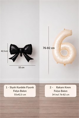 Siyah Fiyonk & Krem 6 Rakam Folyo Balon Seti