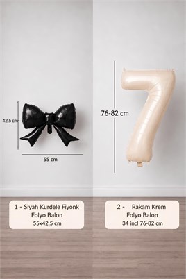 Siyah Fiyonk & Krem 7 Rakam Folyo Balon Seti