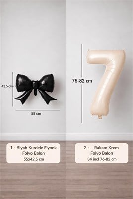 Siyah Fiyonk & Krem 7 Rakam Folyo Balon Seti
