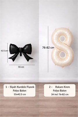 Siyah Fiyonk & Krem 8 Rakam Folyo Balon Seti
