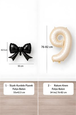 Siyah Fiyonk & Krem 9 Rakam Folyo Balon Seti
