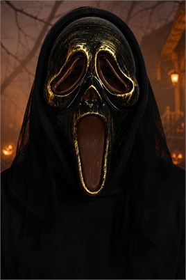 Siyah Gold Çığlık Korku Maskesi – Halloween Cadılar Bayramı Kostüm Yüz Maskesi