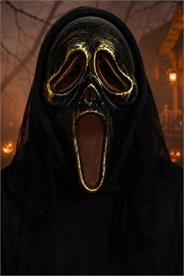 Siyah Gold Çığlık Korku Maskesi – Halloween Cadılar Bayramı Kostüm Yüz Maskesi