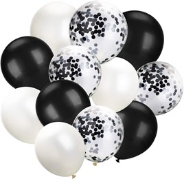 Siyah Konsept 6 Yaş Doğum Günü Kutlama Seti; Beyaz Siyah Konfetili Balon, Rakam Yıldız Folyo ve Banner