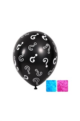 Siyah Soru İşaretli Cinsiyet Belirleme Balonu 24 inç – Mavi ve Pembe Konfetili Gender Reveal Balonu