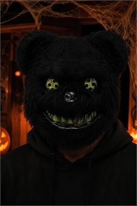 Siyah Tüylü Korku Ayı Maskesi – Halloween Cadılar Bayramı Tam Yüz Kostüm Maskesi