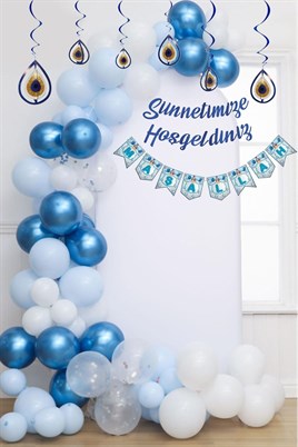 Sünnetimize Hoşgeldiniz  Banner, Maşallah Banner, Nazar Boncuğu Tavan Süs ve  Balon Zincir Set