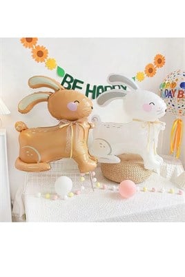 Süt Beyaz 3D Büyük Boy Tavşan Folyo Balon